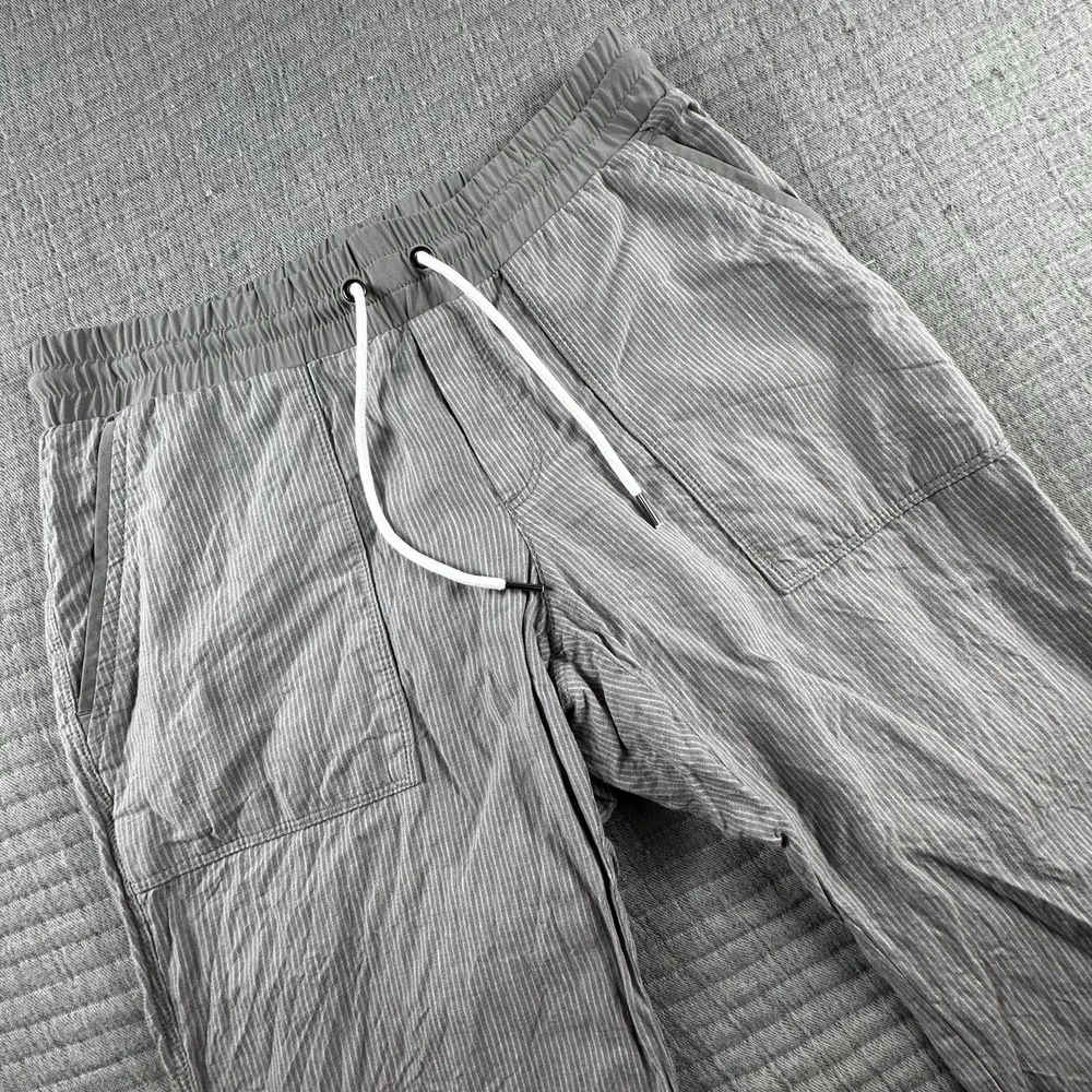 Athleta Retreat Pant Women 6 Linen High Rise Wide Leg Comfort Stripe Performance